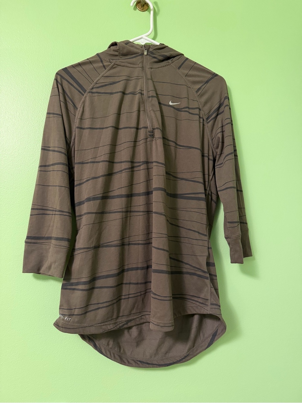 Nike-Dri-Fit Brown, Quarter-Zip Hooded Performance Top